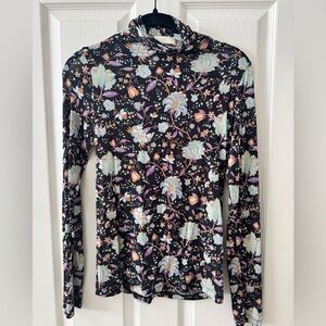 Ulla Johnson Black Long-Sleeve Floral Mock Neck Top